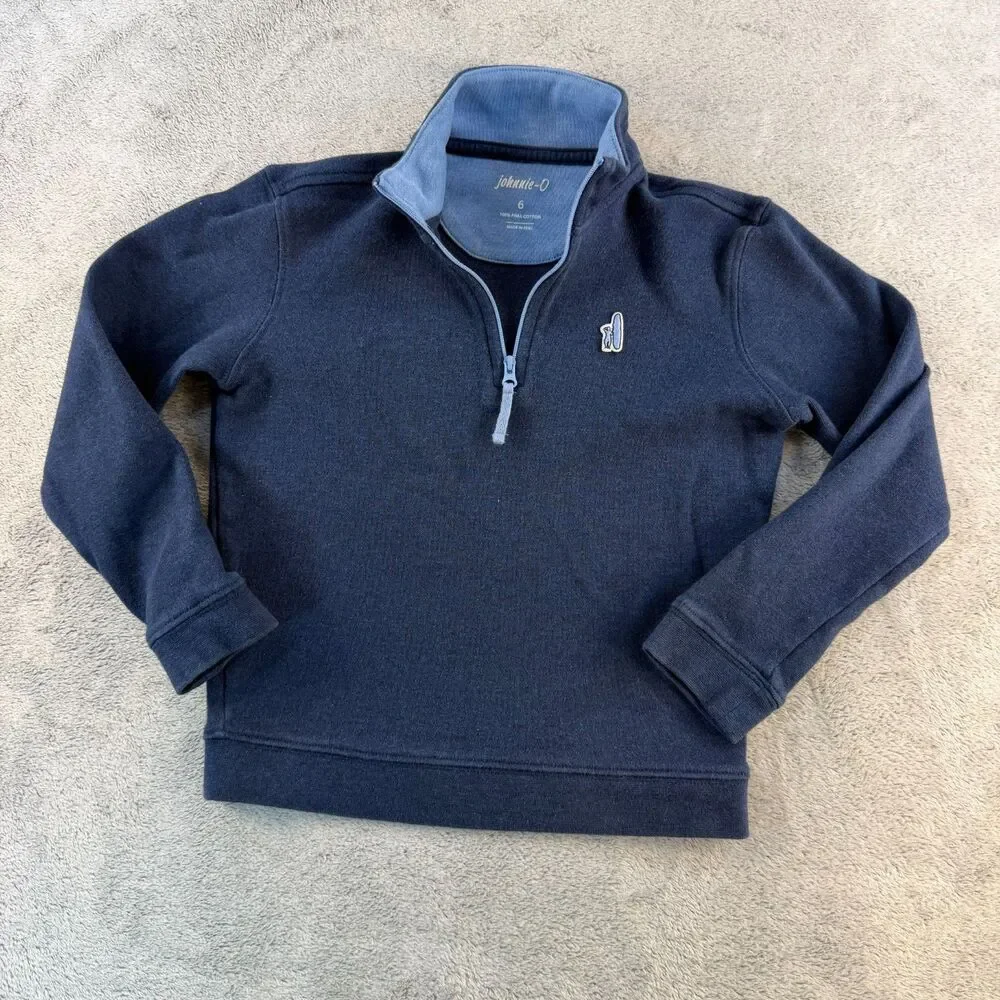 johnnie-O Boys Size 6 1/4 Zip Pullover Navy Blue 100% Pima Cotton